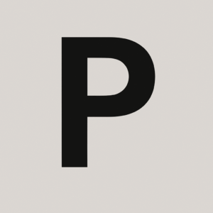 Schwarzes „P“ als minimalistisches Parksymbol auf hellgrauem Hintergrund