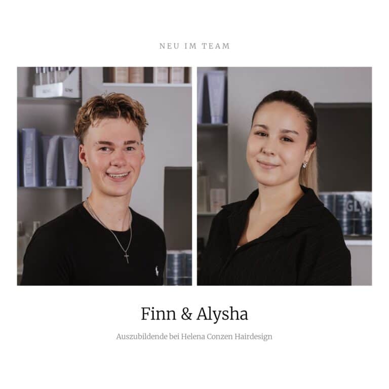 Finn und Alysha, die neuen Auszubildenden bei Helena Conzen Hairdesign in Bochum, im Salon