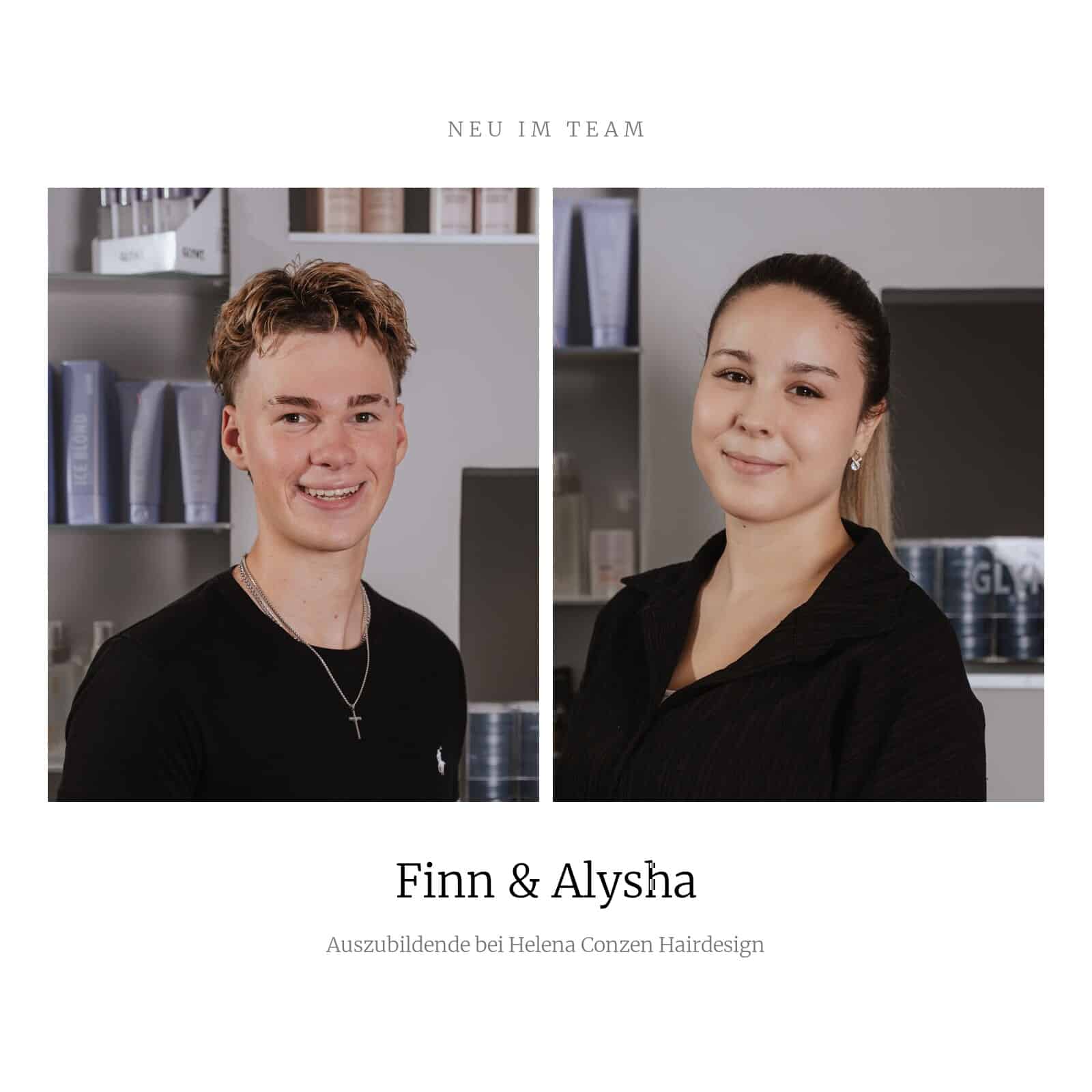 Finn und Alysha, die neuen Auszubildenden bei Helena Conzen Hairdesign in Bochum, im Salon
